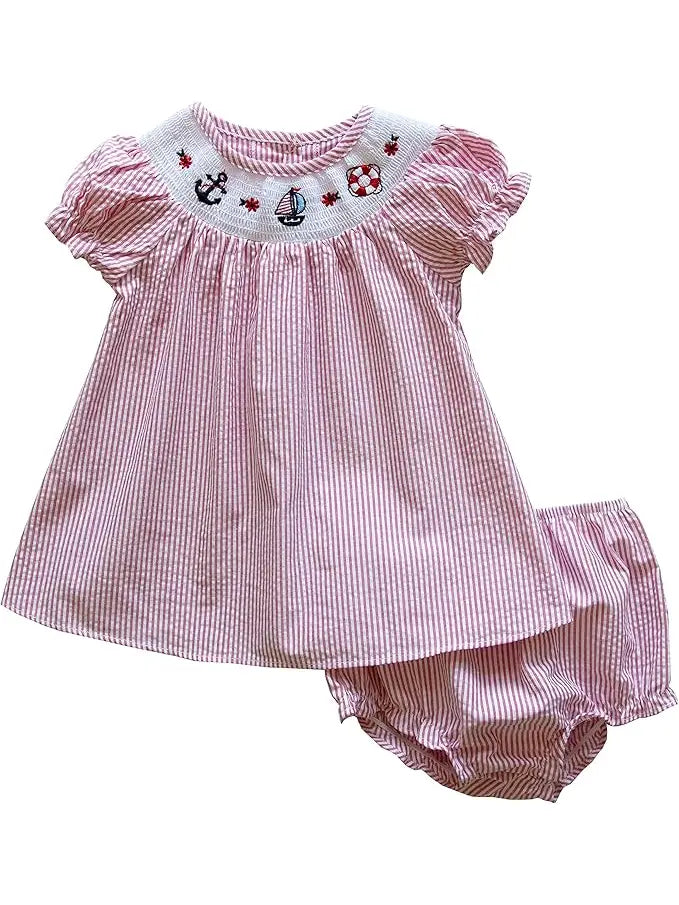 Good Lad Infant Girl Smocked Nautical Dress Red 24M