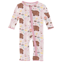 Kickee Pants Print Muffin Ruffle Coverall with 2 Way  Zipper in Shrinking Violet Forest Party