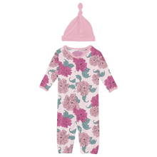 Kickee Pants Print Layette Gown Converter & Single Knot Hat Set in Shrinking Violet Peonies