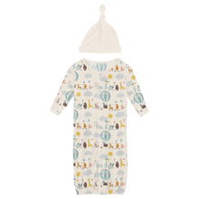 Kickee Pants Print Layette Gown Converter & Single Knot Hat  Set in Natural Animal Parade