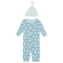 Kickee Pants Print Layette Gown Converter & Single Knot Hat Set in Seaside Blue Porthole Rubber Ducky (NB)