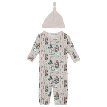 Kickee Pants Print Layette Gown Converter & Single Knot Hat Set in Latte Golf