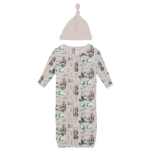 Kickee Pants Print Layette Gown Converter & Single Knot Hat Set in Latte Golf