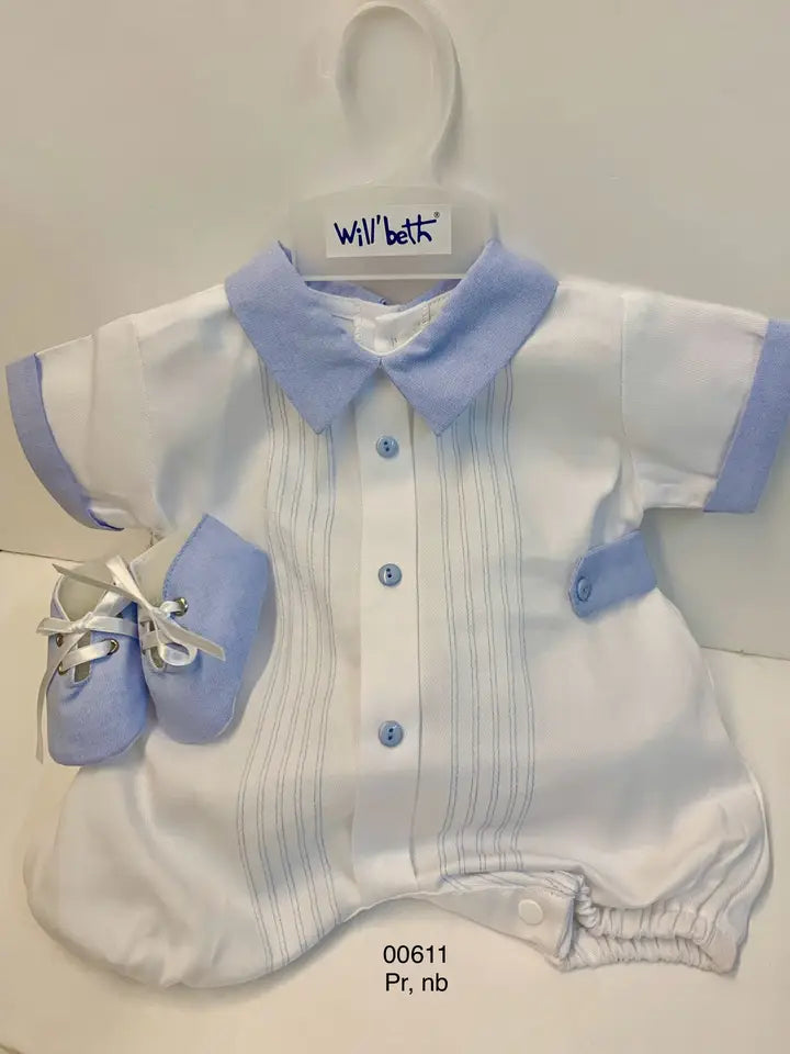 Will Beth White Blue Baby Boy Romper