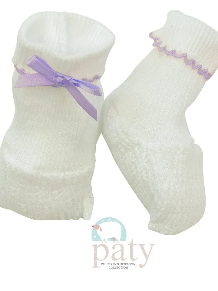 Paty Inc. White Booties w/ Lavender Bows