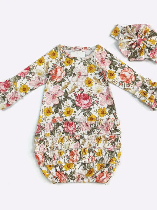 Clover Cottage Rustic Floral Baby Gown