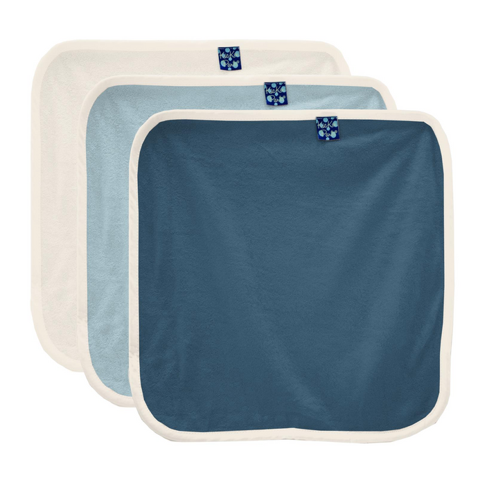 Kickee Pants Bamboo Terry Baby Washcloth Set of 3 in Deep Sea, Summer Sky & Natural