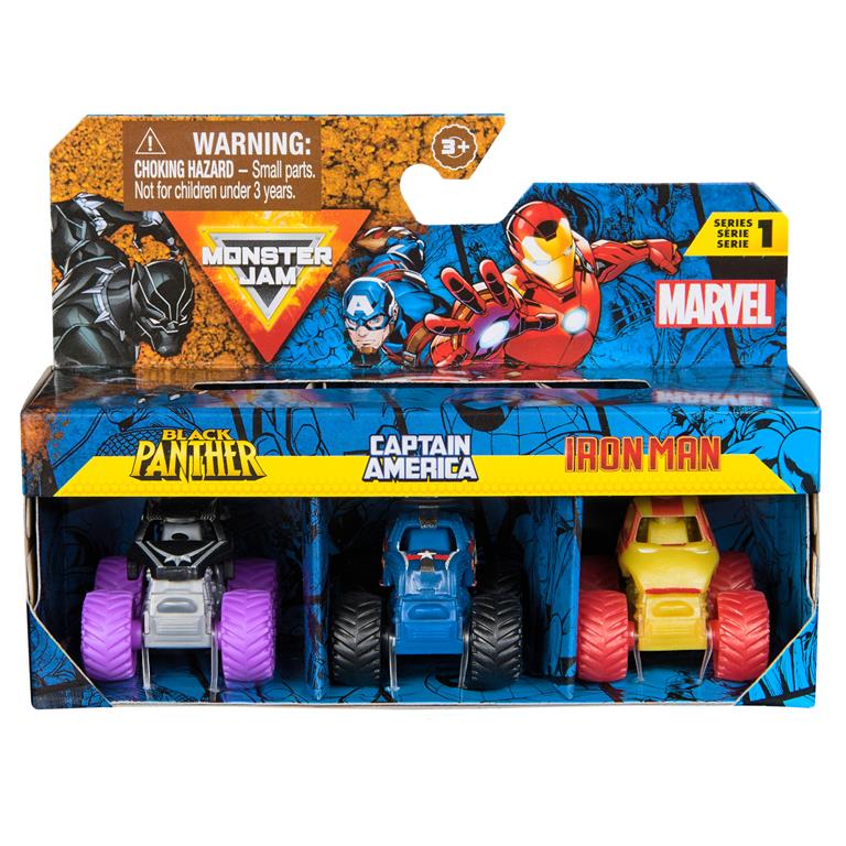 Monster Jam, Marvel Mini Monster Truck 3-Pack (Design May Vary)