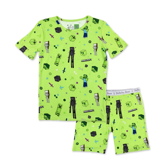 Bellabu Bear Minecraft Mob Squad Bamboo Kids Pajama Short Set