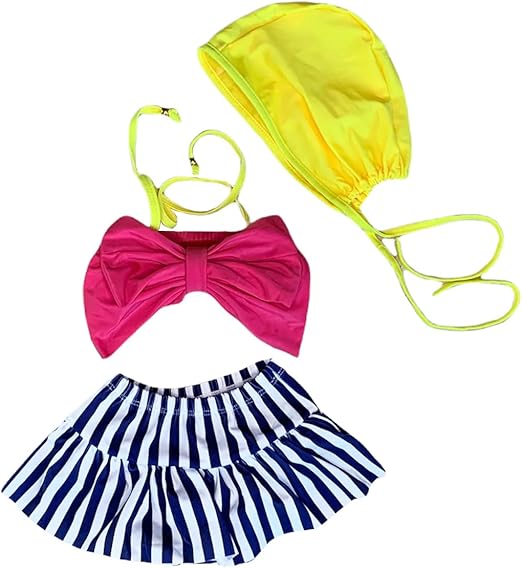 Girls 3 piece Striped Skirt Hot Pink bathing suit