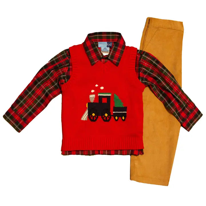 Good Lad Toddler Boy Red Train Intarsia Sweater Set