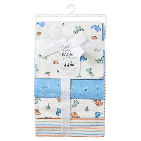 4-Piece Cotton Flannel Receiving Blanket Set - Blue