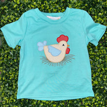 Abby and Evie Blue chicken applique boy set