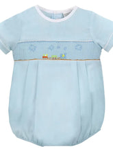 Baby Boy Creeper Romper with Hat - Blue Train