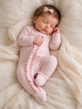 Pink Stripe / Ribbed Frill 2-Way Zip Footie