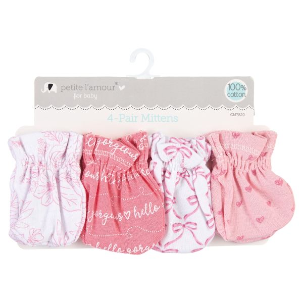 4-Piece Baby Scratch Mittens - Pink