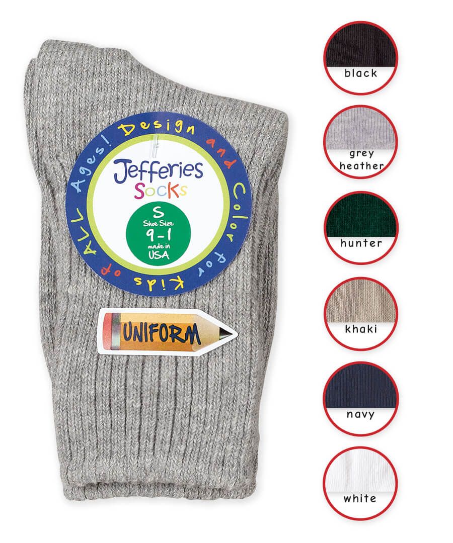Jefferies Socks School Uniform Rib Crew Socks 1 Pair Small