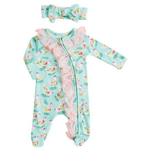 Baby Ruffle Zipper Footie Sleeper with Headband - Chicken Print