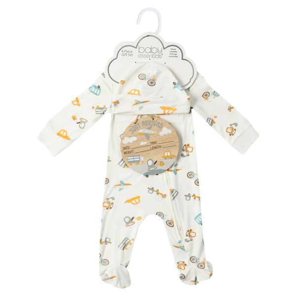 4-Piece Baby Bamboo Clothing Set with Blanket - Vehicles