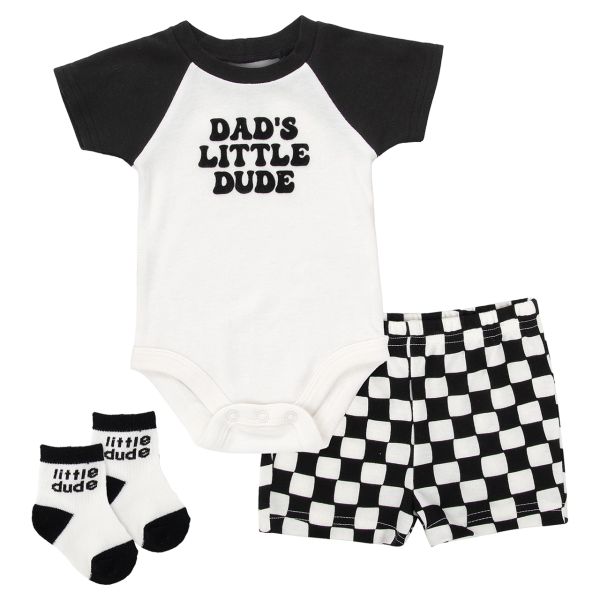 Baby 3-Piece Bodysuit & Shorts Set with Socks - Dad's Little Dude