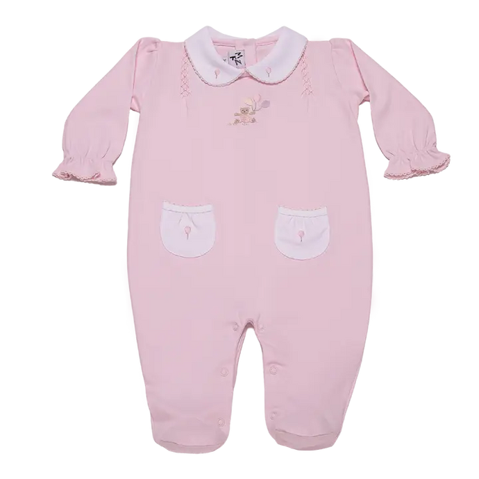 Baby Balloon Pink Bear Open Back Pima Jumpsuit