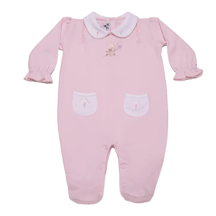 Baby Balloon Pink Bear Open Back Pima Jumpsuit