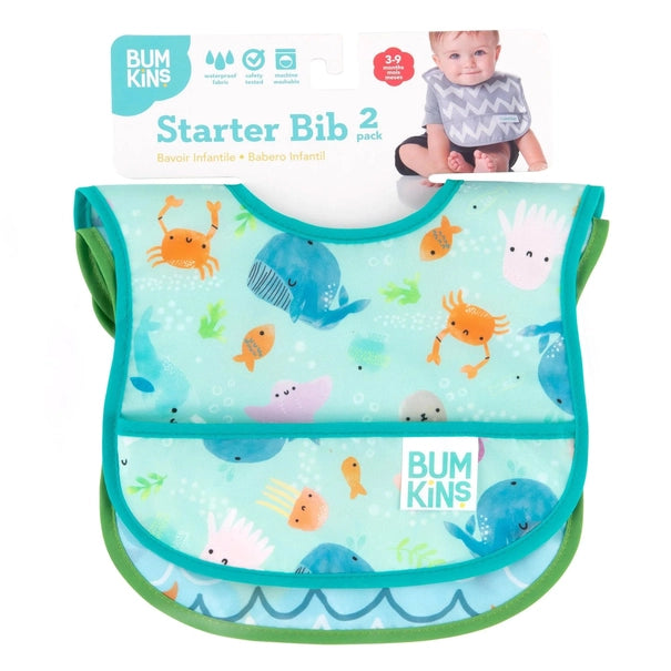 Bumkins Starter Bib 2 Pack: Ocean Life & Whale Tail