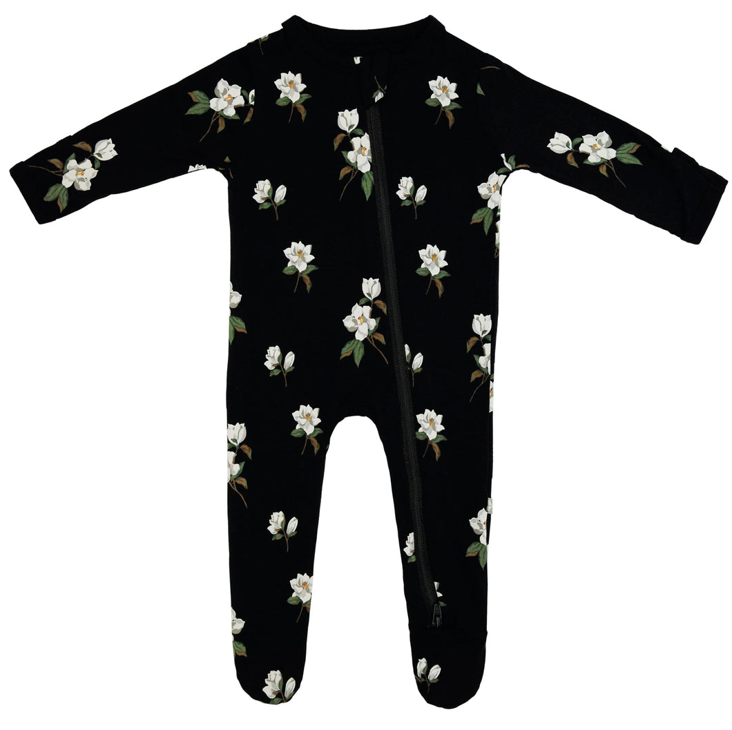 Kyte Zippered Footie in Small Midnight Magnolia