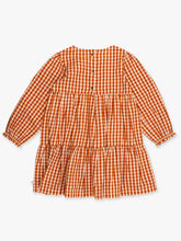 Rugged Butts Girls Classic Rust Gingham Woven Long Sleeve Tiered Twirl Dress