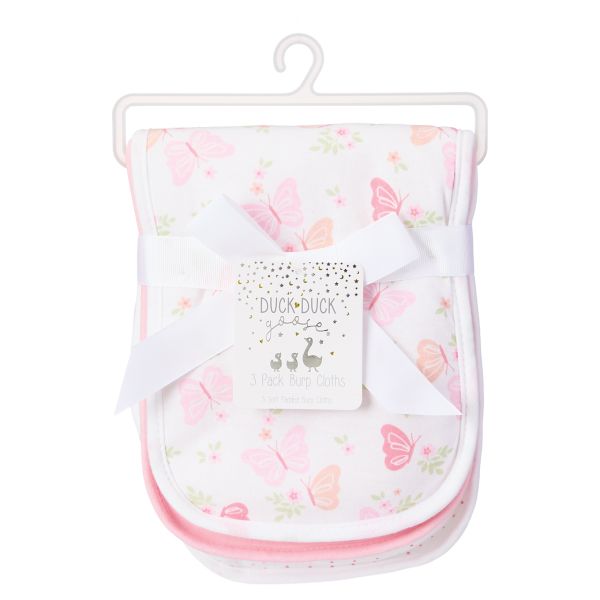 3-Piece Padded Burp Cloth Set - Pink Butterflies