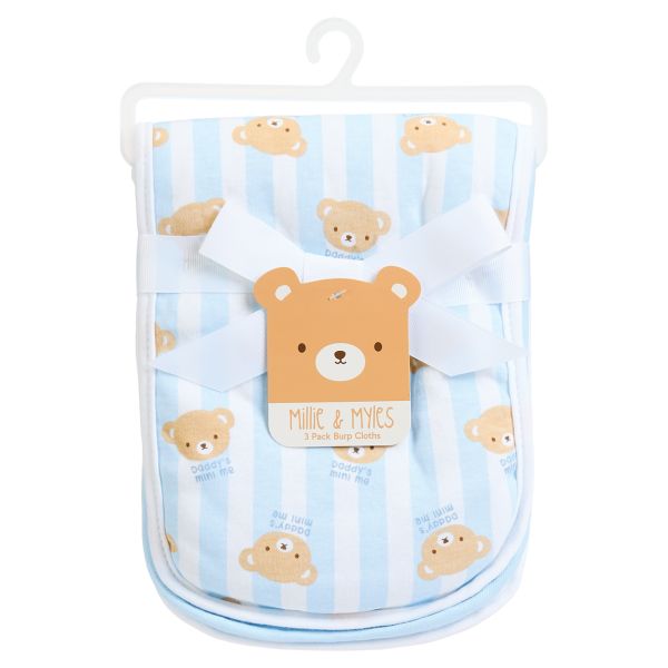 3-Piece Padded Burp Cloth Set - Blue Baby Bear