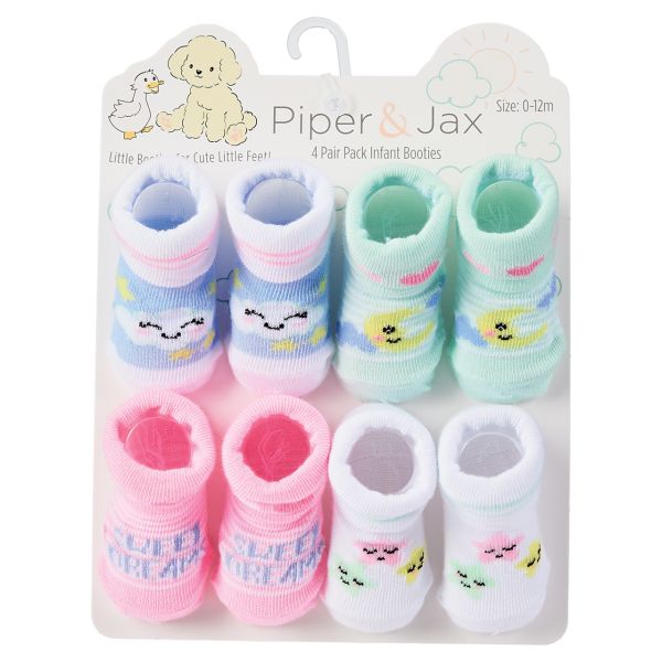 Piper & Jack 4 Pack Infant Booties 0-12m Sweet Dreams