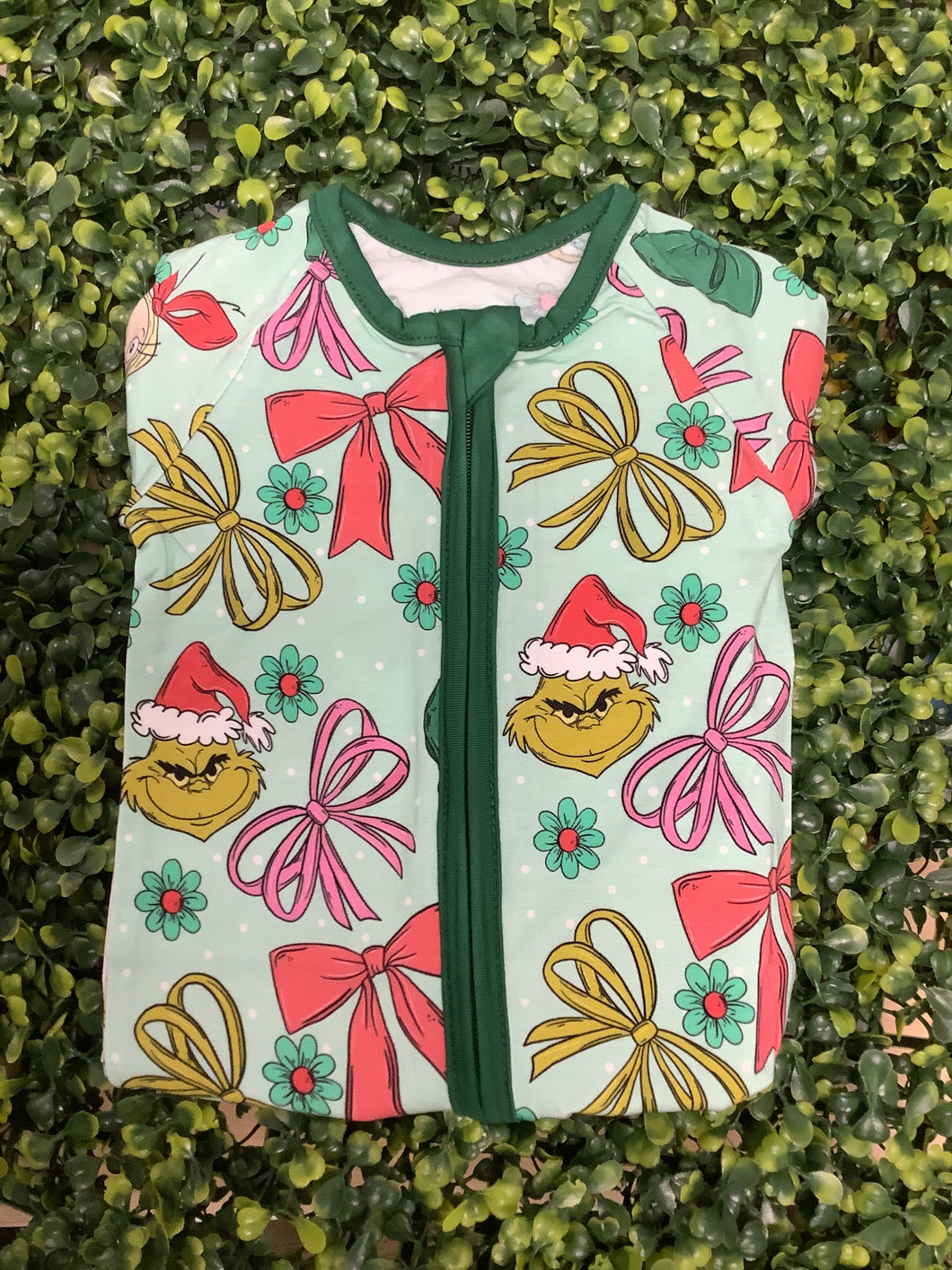 Ceddy & Ria Christmas Mean One Bow Bamboo Convertible Zippy Romper