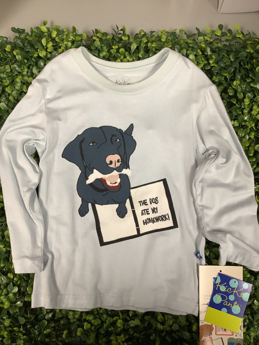Kickee Pants Solid Long Sleeve Easy Fit Graphic Tee- Illusion Blue Dog Ate My Homework