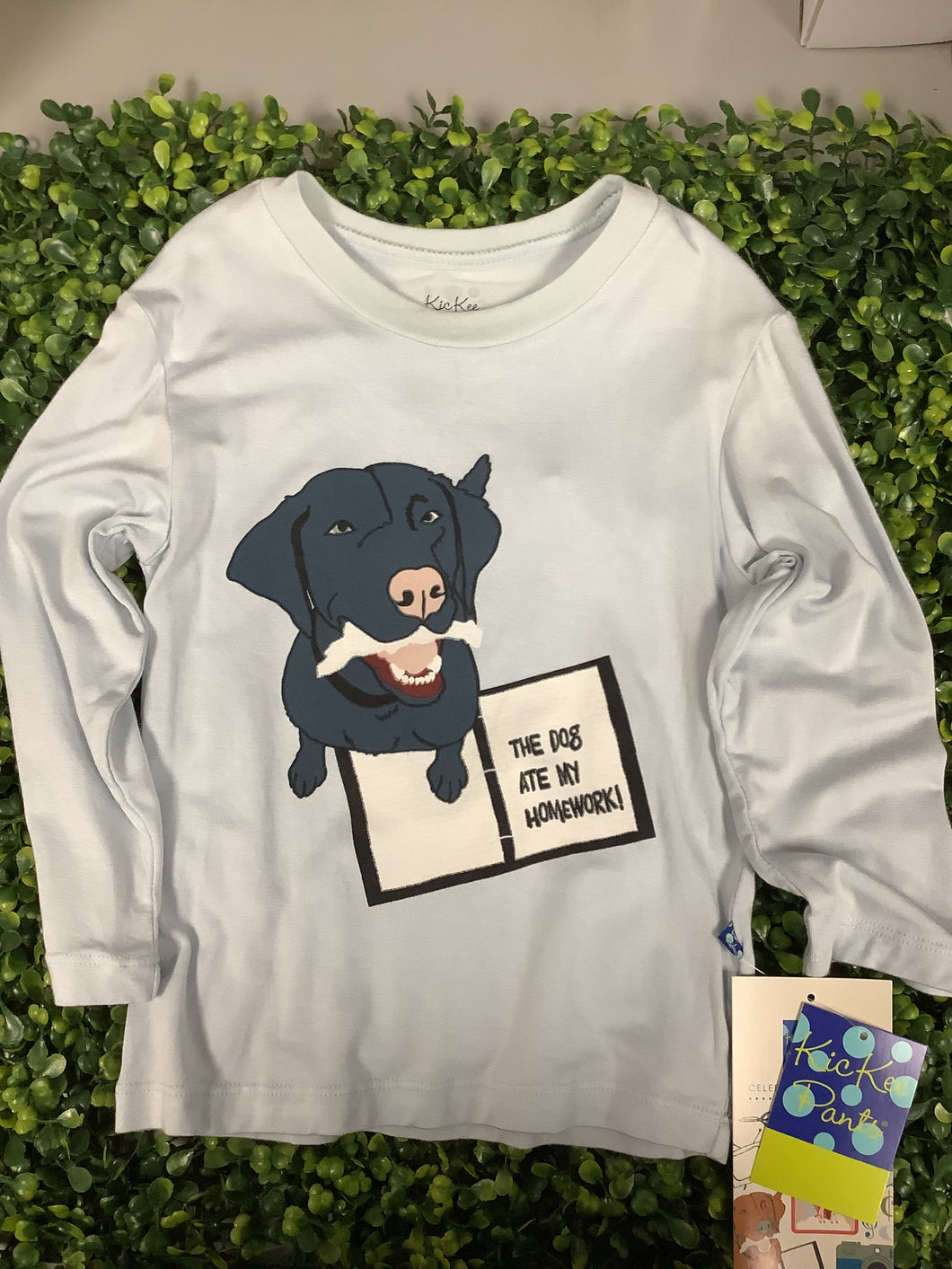 Kickee Pants Solid Long Sleeve Easy Fit Graphic Tee- Illusion Blue Dog Ate My Homework