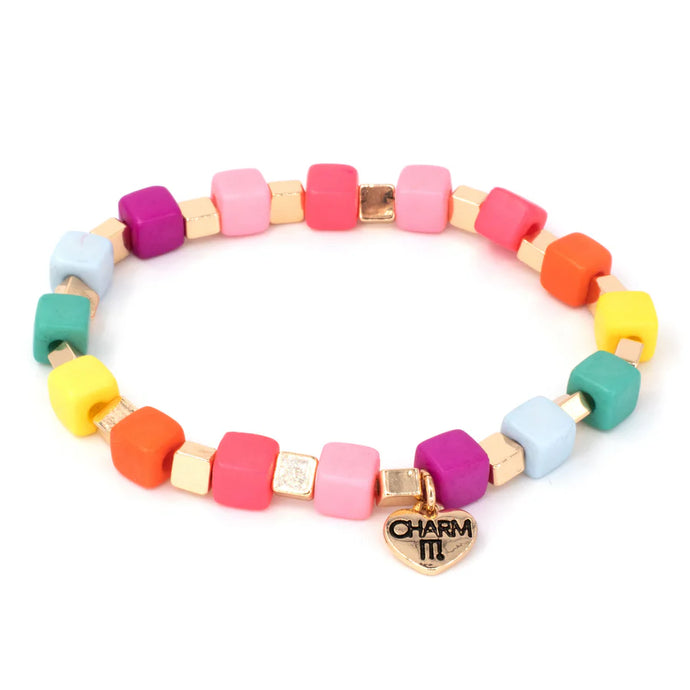 Charm It - Gold Multi Cube Stretch Bead Bracelet