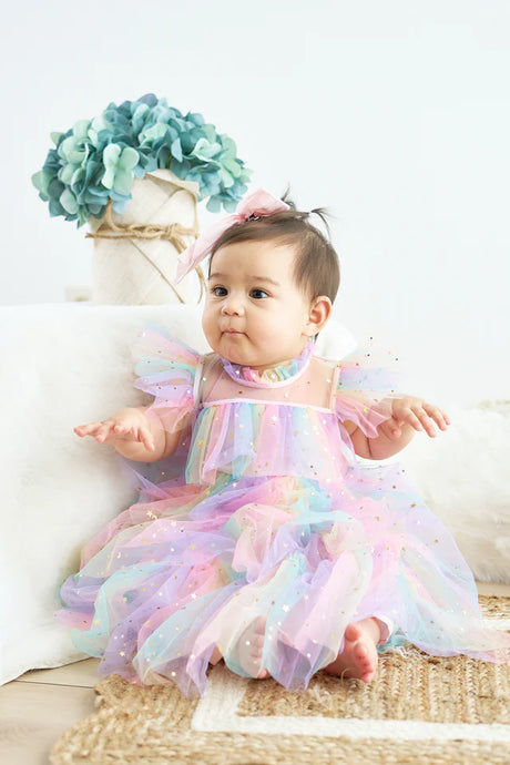 Abby & Evie Rainbow star tiered ruffle tulle dress