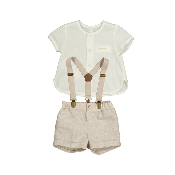 Mayoral Boys Shorts with Suspenders Set, Tan