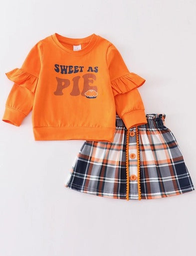 Orange Sweet As Pie Plaid Skirt Set