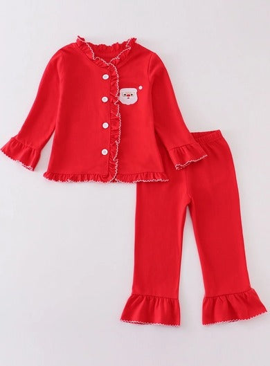 Premium Red Santa Claus Embroidery Girl Pajamas Set