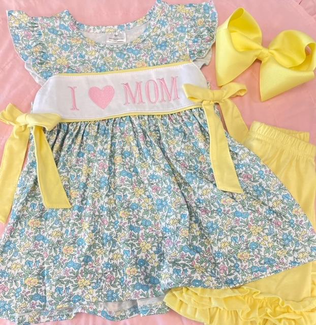 I Love Mom Yellow Floral 2pc Short Set
