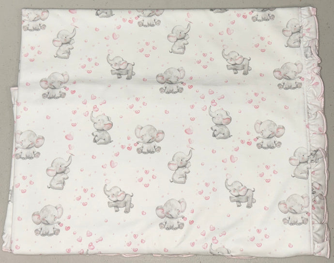 Baby Club Chic bubbly elephant pink printed blanket with ruffle