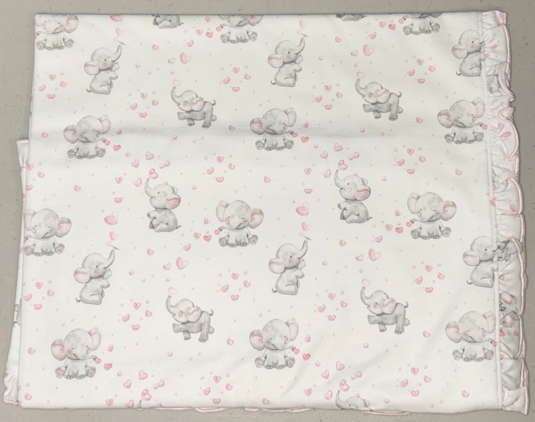 Baby Club Chic bubbly elephant pink printed blanket with ruffle
