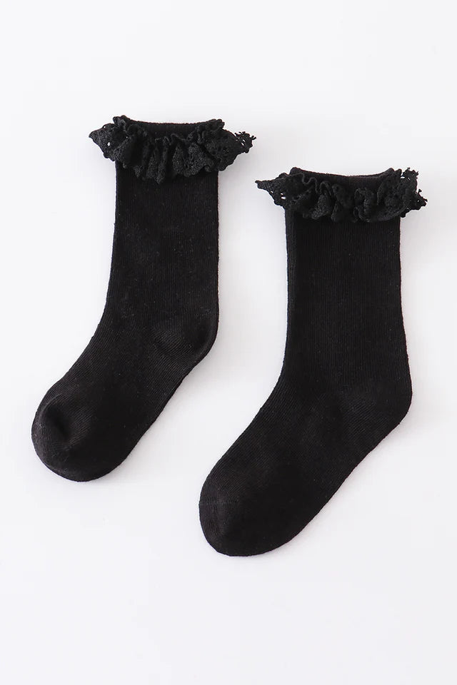 Abby & Evie Black Knit lace girls socks