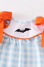 Abby and Evie Blue plaid Halloween embroidery girl romper