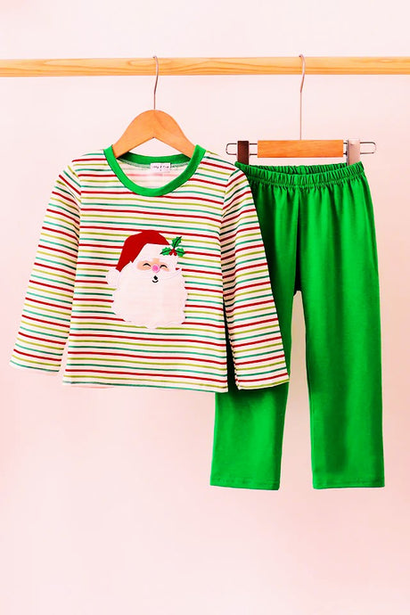 Abby & Evie Green Sant Claus Applique Pants Set