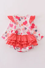 Abby & Evie Pink valentine heart ruffle bubble romper