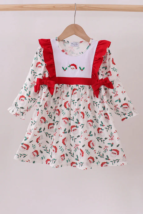 Abby & Evie Red Santa Claus Embroidery Ruffle Dress