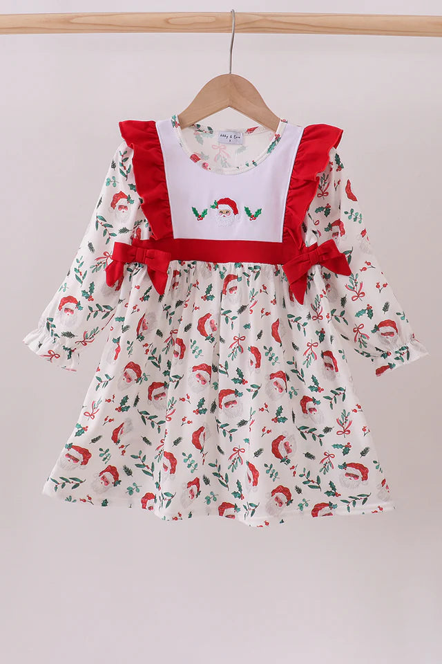 Abby & Evie Red Santa Claus Embroidery Ruffle Dress