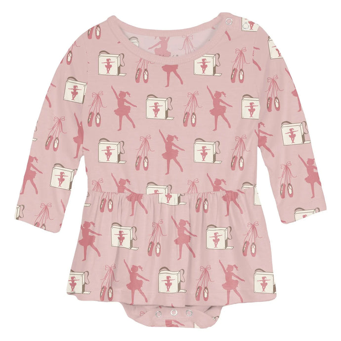 Kickee Pants Print Longsleeve Skirted One Piece in Baby Rose Ballet Dancers